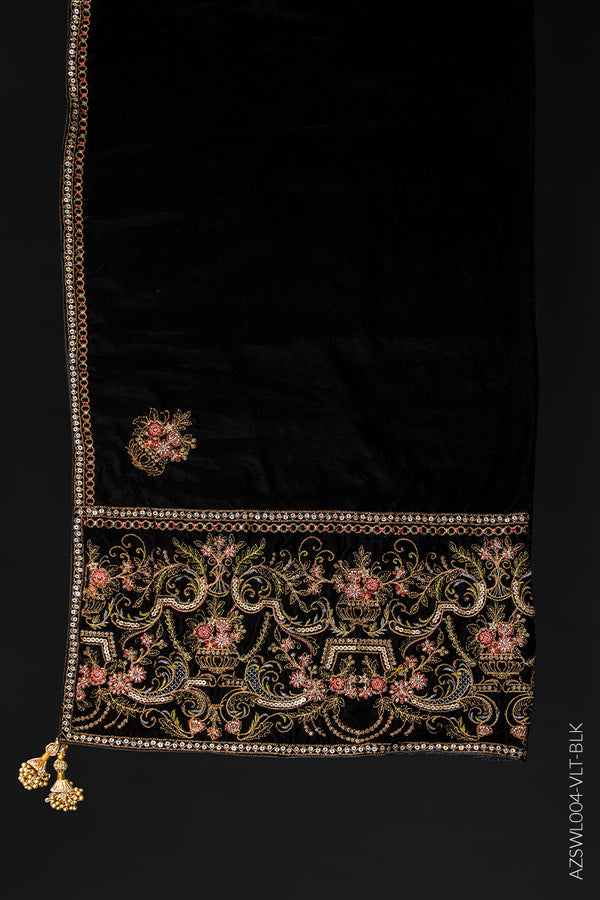 VELVET SHAWL WITH GOLD-WHITE EMBROIDERY WORK ON EACH SIDE