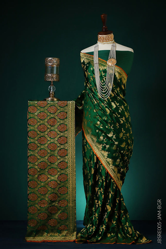 PURE SATIN SILK SAREE WITH A ROYAL COMBINSTION OF GOLD ZAREE WEAVE