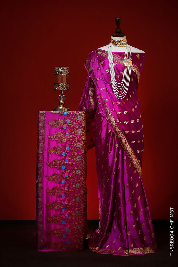 PURE SATIN CHARMEUSE SILK SAREE WITH A SPLASH OF COLORS